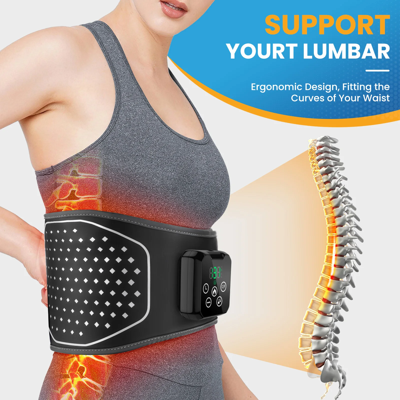 Smart Air Pressure Heating Massage Waist Belt,Cordless Airbag Squeeze Support,Vibration Massager,Lumbar Back Brace,Muscle Relax