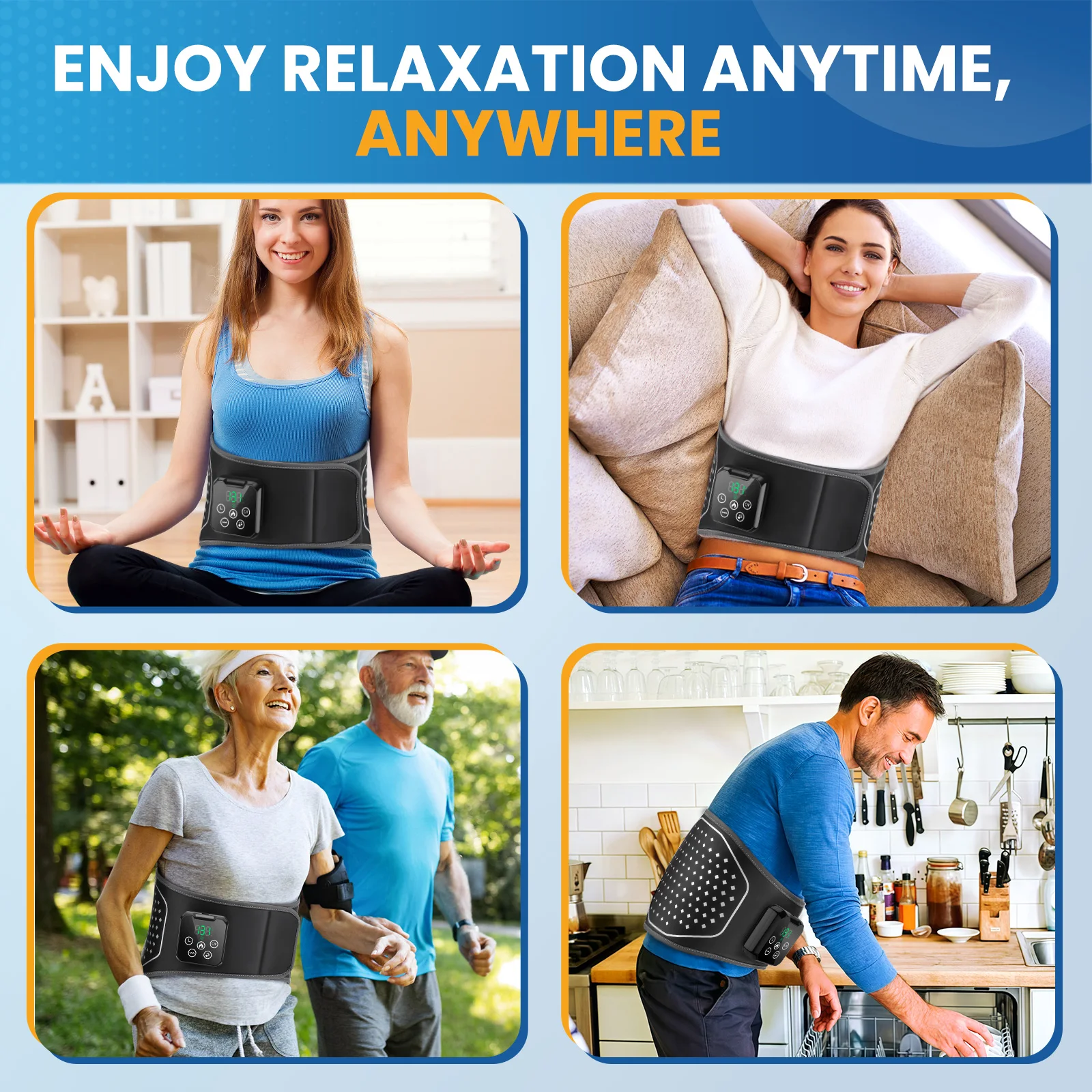 Smart Air Pressure Heating Massage Waist Belt,Cordless Airbag Squeeze Support,Vibration Massager,Lumbar Back Brace,Muscle Relax