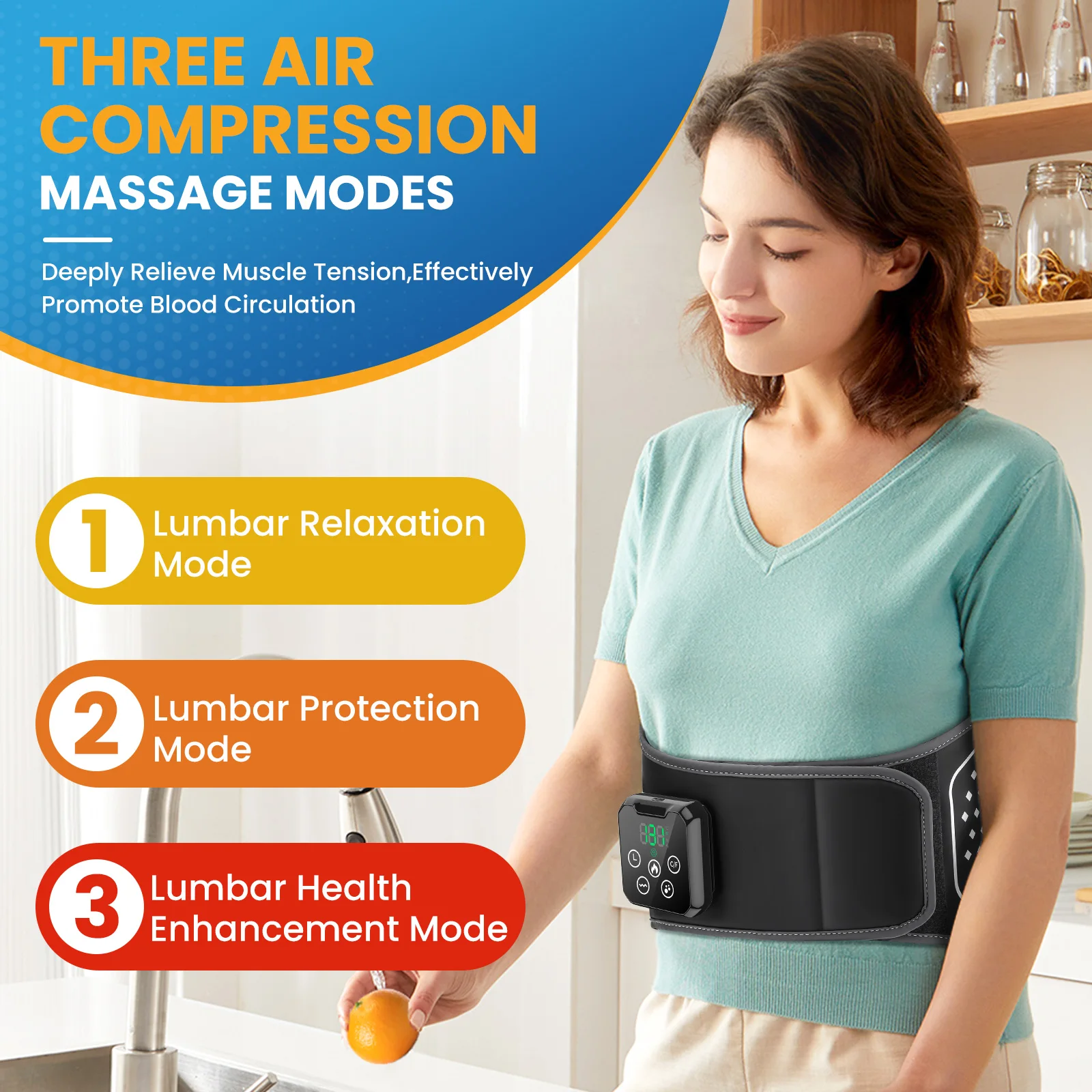 Smart Air Pressure Heating Massage Waist Belt,Cordless Airbag Squeeze Support,Vibration Massager,Lumbar Back Brace,Muscle Relax