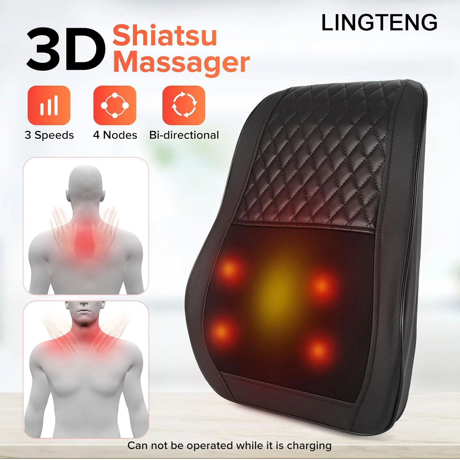 LINGTENG Heat Therapy + 3D Kneading Back Massager, Fits the Curves of Your Neck, Shoulders, Back, and Legs, 2500mAh Lithium Battery with USB Charging, Long-Lasting Power. Perfect for Office Workers and Elders, an Ideal Christmas or Birthday Gift.