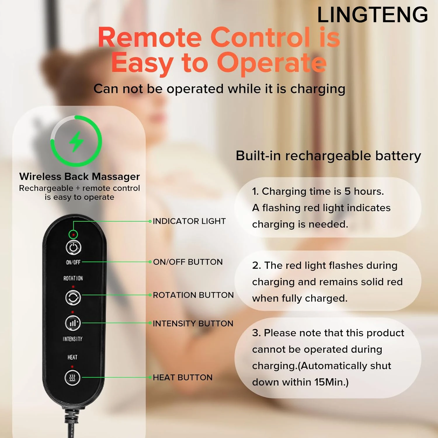 LINGTENG Heat Therapy + 3D Kneading Back Massager, Fits the Curves of Your Neck, Shoulders, Back, and Legs, 2500mAh Lithium Battery with USB Charging, Long-Lasting Power. Perfect for Office Workers and Elders, an Ideal Christmas or Birthday Gift.