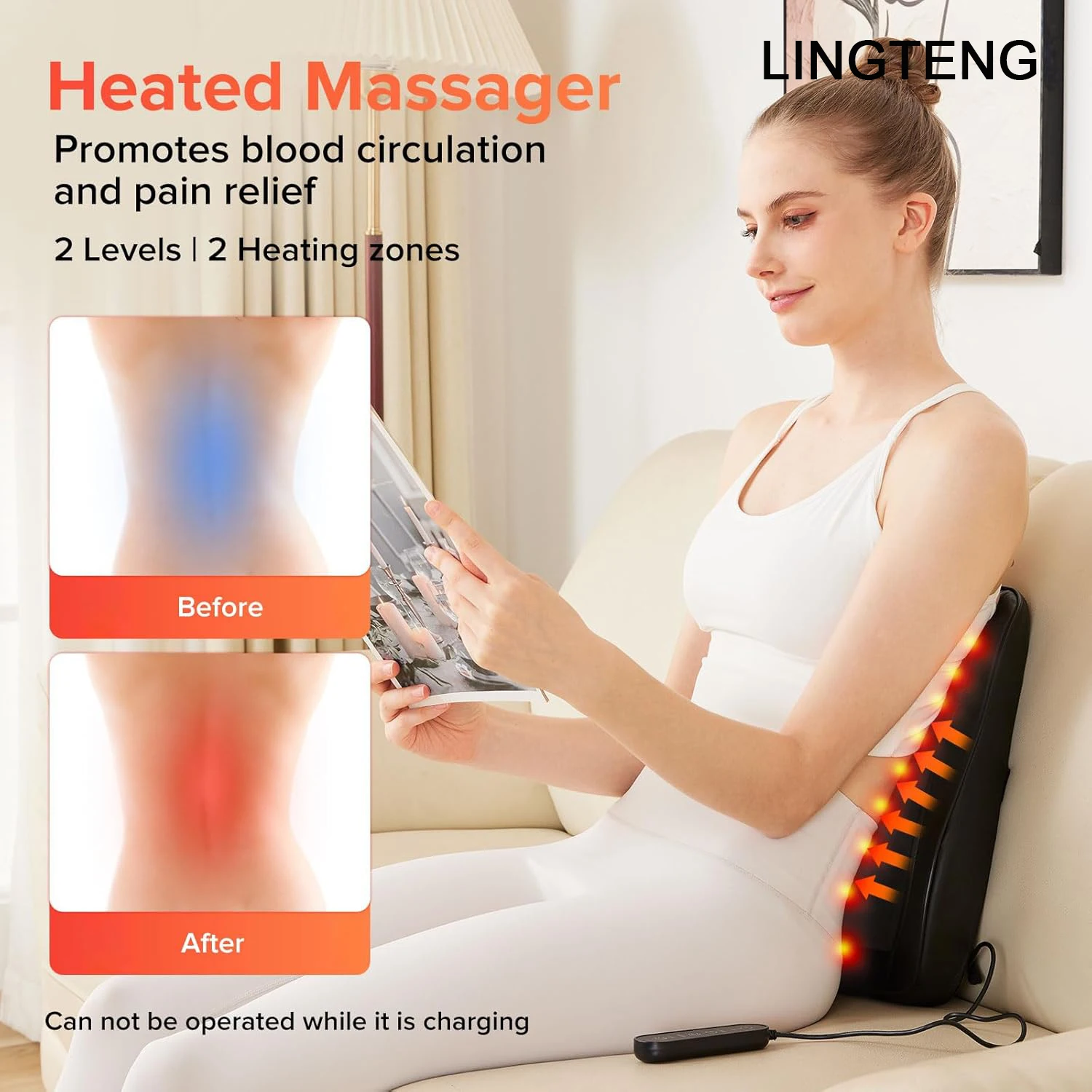 LINGTENG Heat Therapy + 3D Kneading Back Massager, Fits the Curves of Your Neck, Shoulders, Back, and Legs, 2500mAh Lithium Battery with USB Charging, Long-Lasting Power. Perfect for Office Workers and Elders, an Ideal Christmas or Birthday Gift.