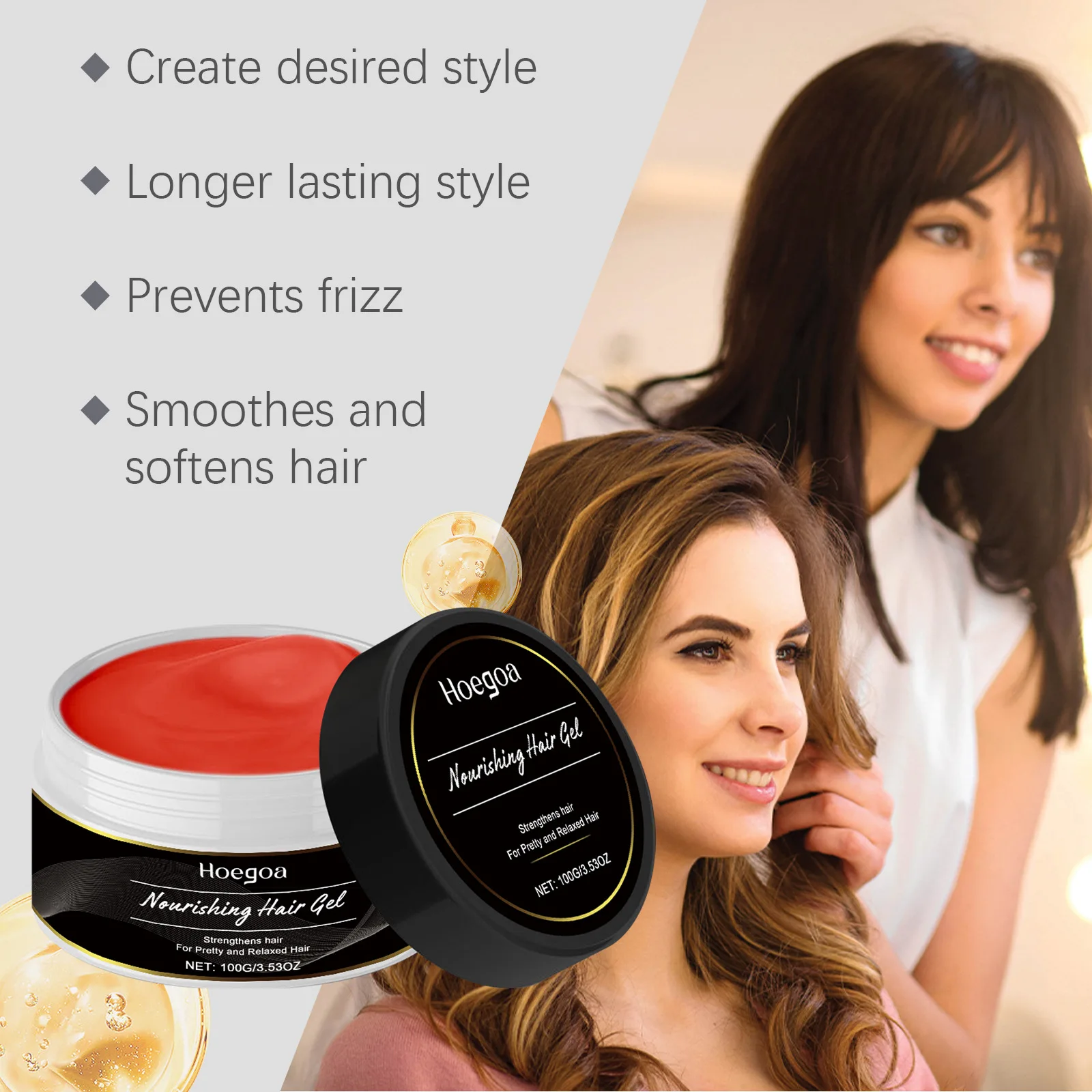 Hoegoa Nourishing Hair Gel for Men Women Edge Control Damage Repair Anti Frizz Long Lasting Style Smooth Glossy Hair Styling Gel