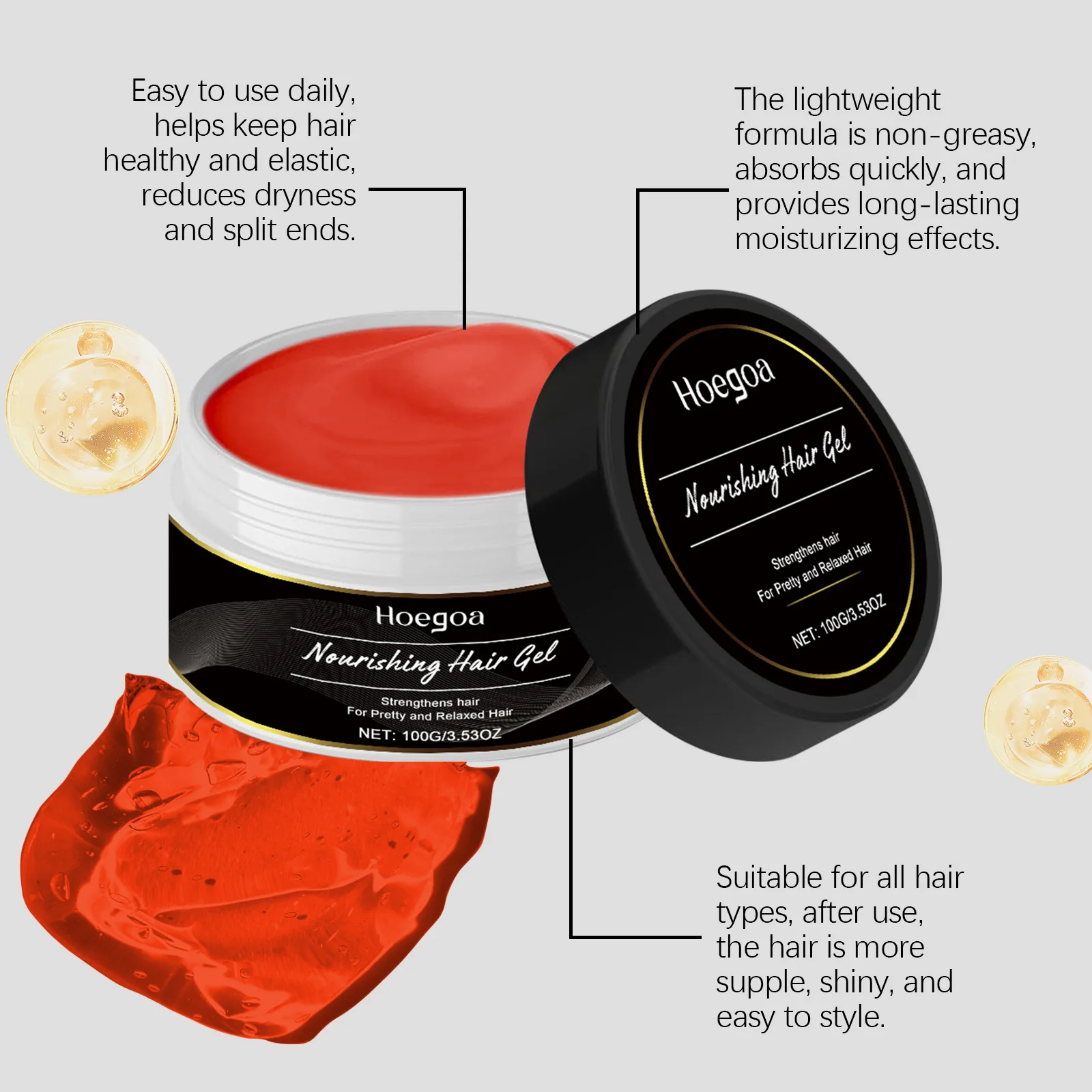 Hoegoa Nourishing Hair Gel for Men Women Edge Control Damage Repair Anti Frizz Long Lasting Style Smooth Glossy Hair Styling Gel