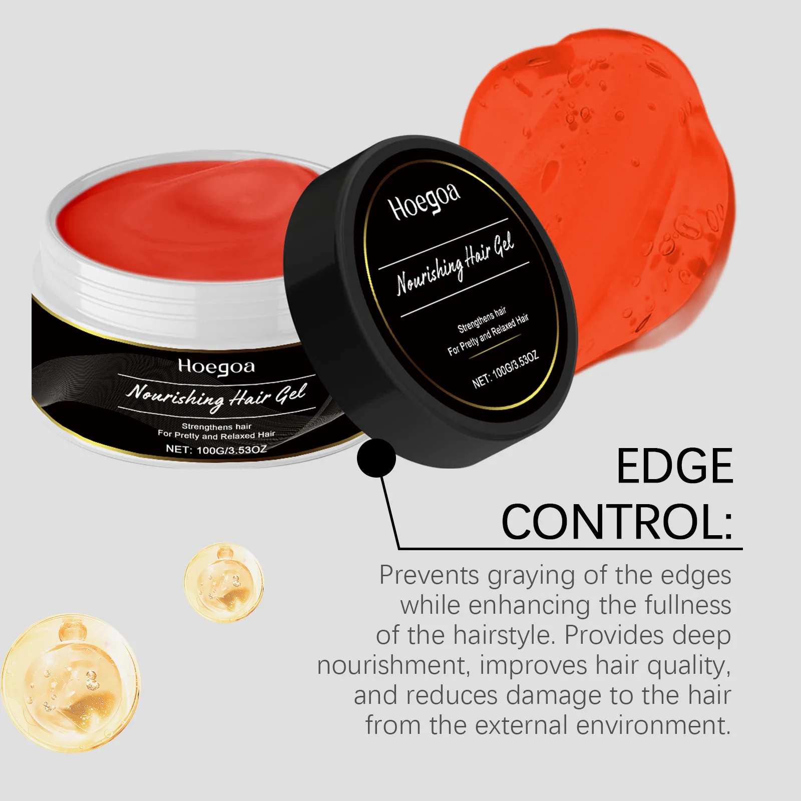 Hoegoa Nourishing Hair Gel for Men Women Edge Control Damage Repair Anti Frizz Long Lasting Style Smooth Glossy Hair Styling Gel