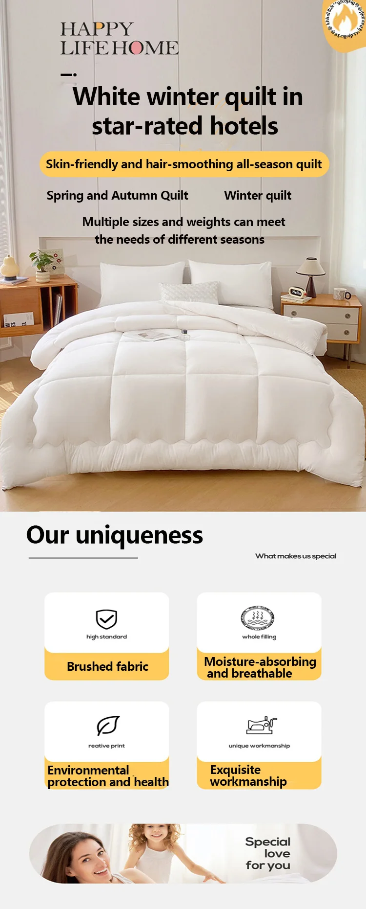 Star Hotel White Winter Quilt, Super Soft And Breathable All-Season Quilt, Extra-Large Bedding, Spring And Autumn Quilt Core