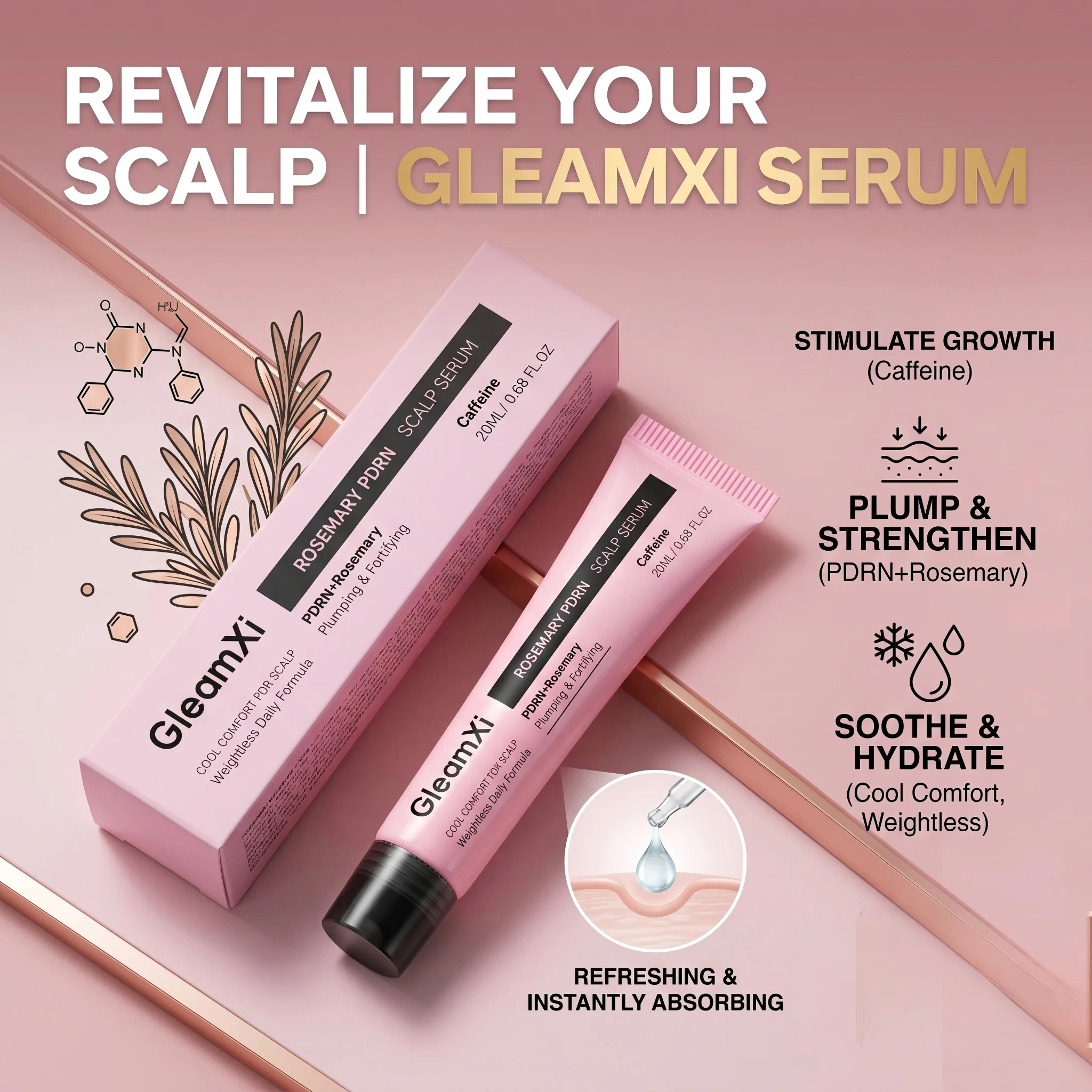 Rosemary PDRN Scalp Serum Nourishing Hair Roots Hair Thickening Improve Split Ends Anti Hair Loss Reduce Hair Breakage Hair Care