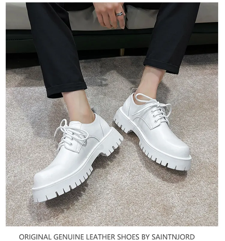 STRONGSHEN Men's Low Top British Leather Shoes Big Head Warm Fur Thick Bottom Non Slip Work Shoes Elevator Casual Oxford Shoes
