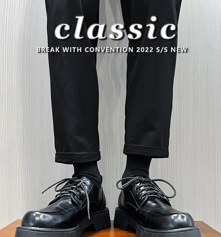 STRONGSHEN Men's Low Top British Leather Shoes Big Head Warm Fur Thick Bottom Non Slip Work Shoes Elevator Casual Oxford Shoes