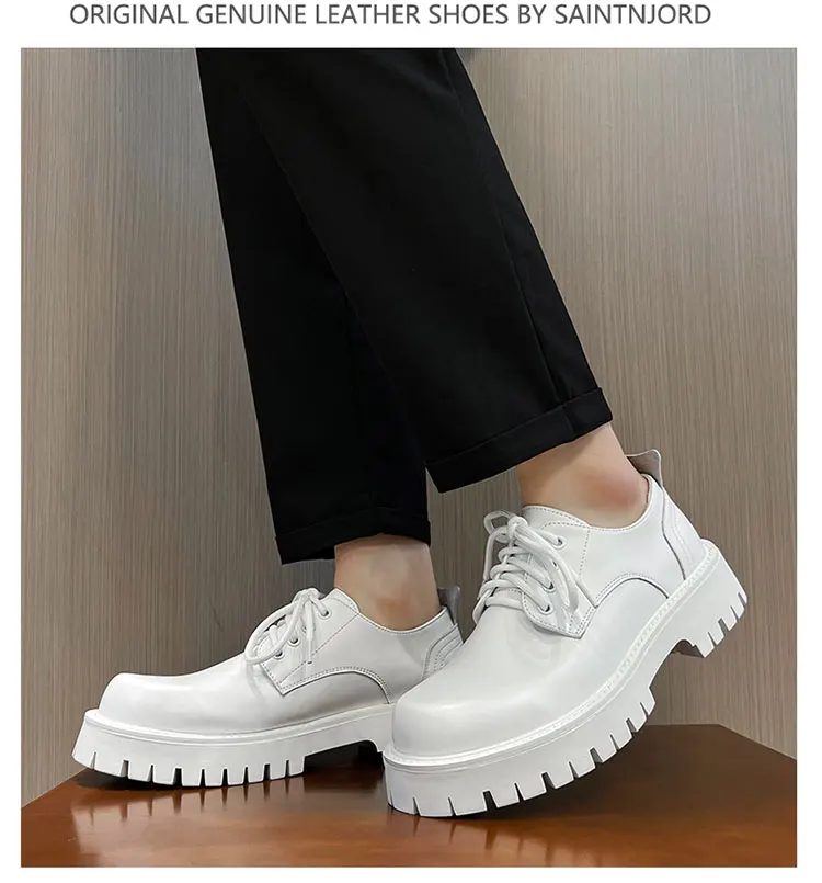 STRONGSHEN Men's Low Top British Leather Shoes Big Head Warm Fur Thick Bottom Non Slip Work Shoes Elevator Casual Oxford Shoes