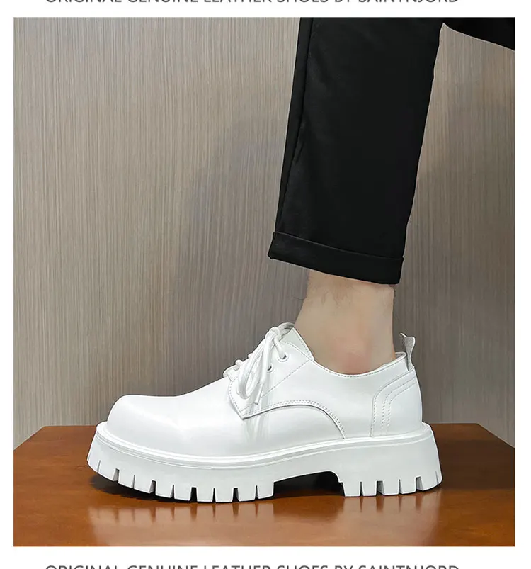 STRONGSHEN Men's Low Top British Leather Shoes Big Head Warm Fur Thick Bottom Non Slip Work Shoes Elevator Casual Oxford Shoes
