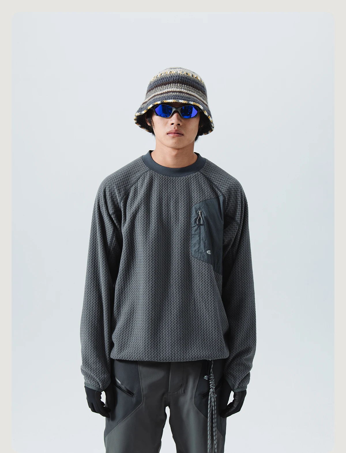 Mountain-Ready Crewneck: Engineered with Ribbed Neck, Reflective Logo, & Secure Chest Pocket for Outdoor Style Unisex