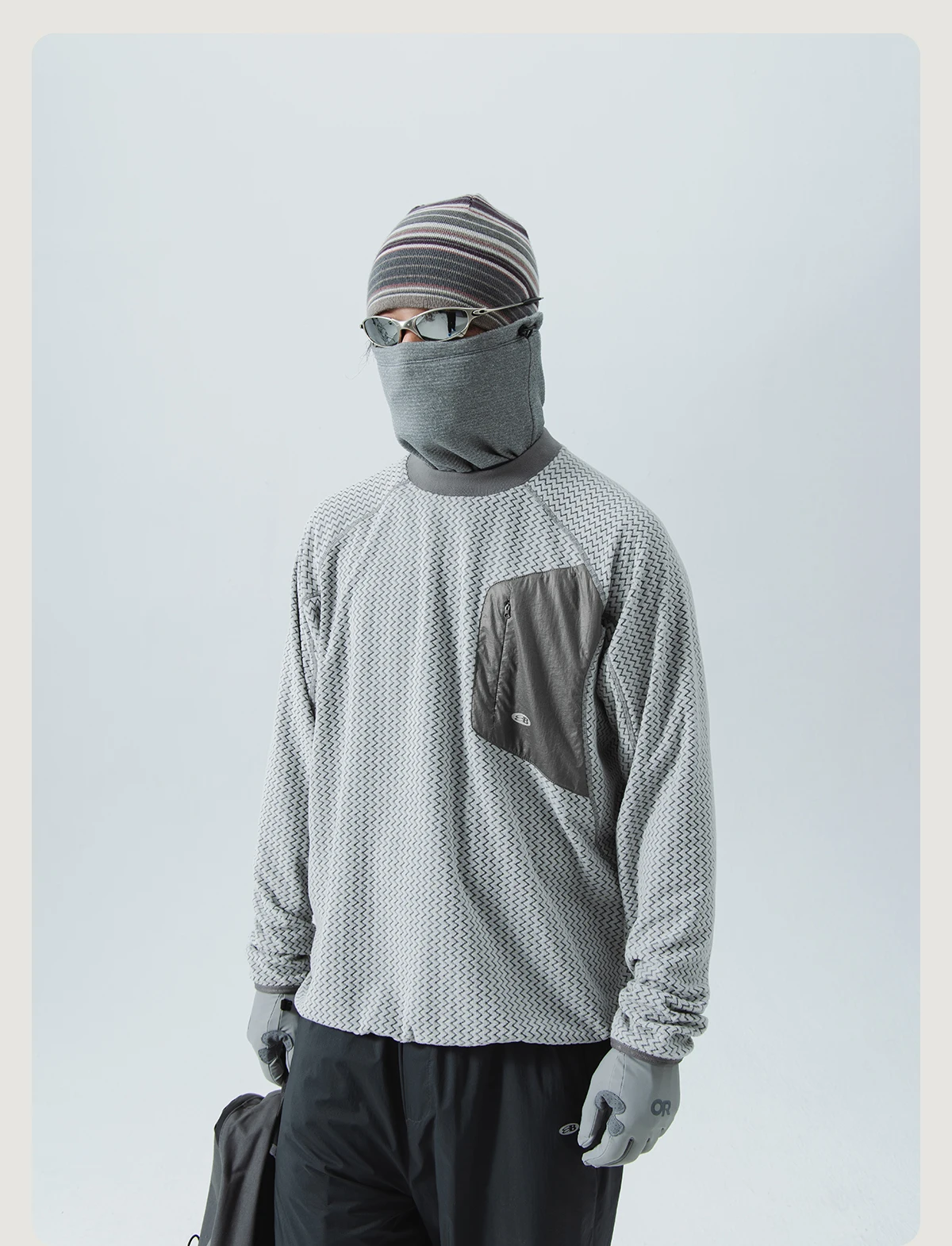 Mountain-Ready Crewneck: Engineered with Ribbed Neck, Reflective Logo, & Secure Chest Pocket for Outdoor Style Unisex