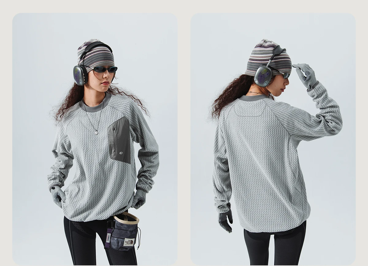 Mountain-Ready Crewneck: Engineered with Ribbed Neck, Reflective Logo, & Secure Chest Pocket for Outdoor Style Unisex