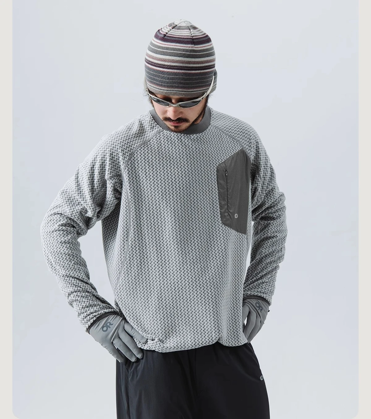 Mountain-Ready Crewneck: Engineered with Ribbed Neck, Reflective Logo, & Secure Chest Pocket for Outdoor Style Unisex
