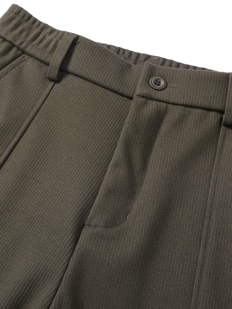 Winter Thick Casual Pants Men Korean Fashion Banded Waist Stretch Wide Leg Suit Slacks Straight Loose Drape Trousers
