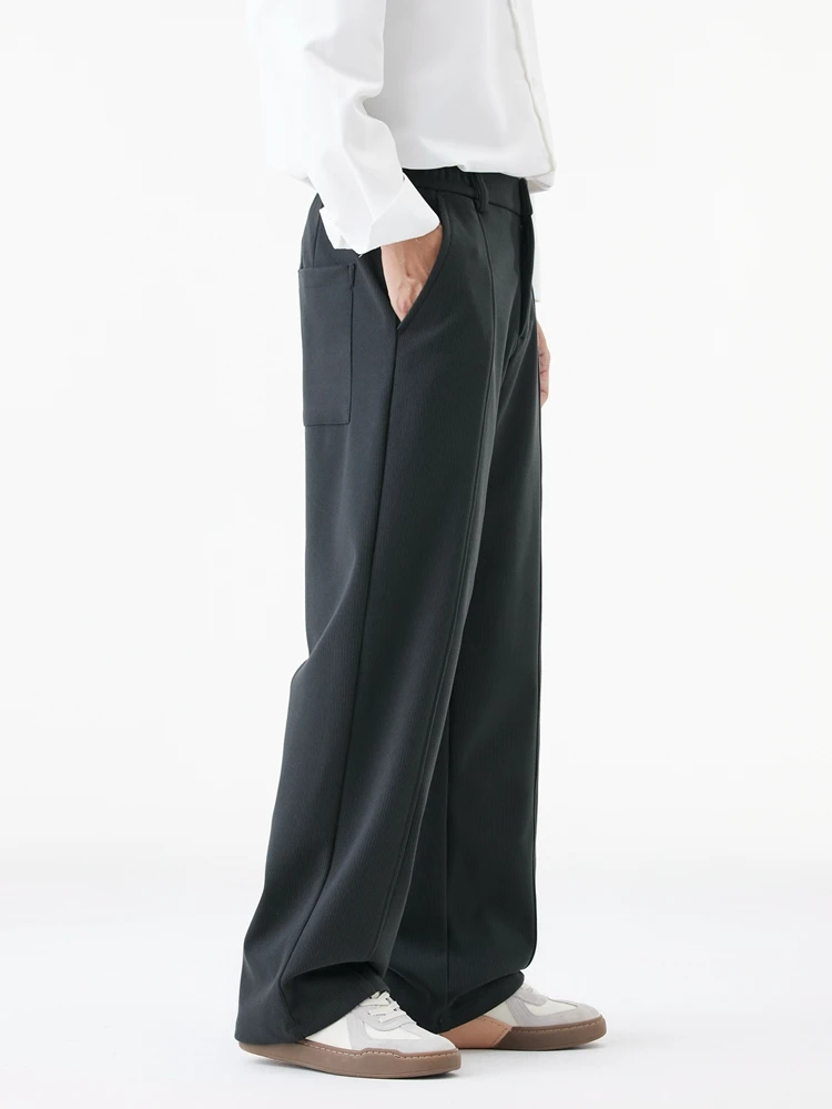 Winter Thick Casual Pants Men Korean Fashion Banded Waist Stretch Wide Leg Suit Slacks Straight Loose Drape Trousers