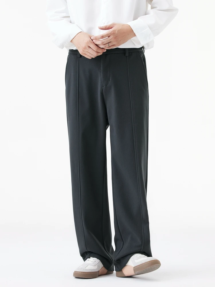 Winter Thick Casual Pants Men Korean Fashion Banded Waist Stretch Wide Leg Suit Slacks Straight Loose Drape Trousers