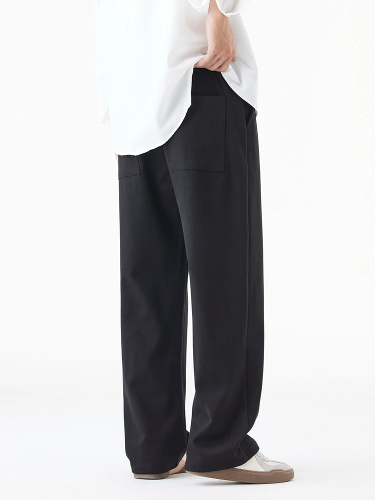 Winter Thick Casual Pants Men Korean Fashion Banded Waist Stretch Wide Leg Suit Slacks Straight Loose Drape Trousers