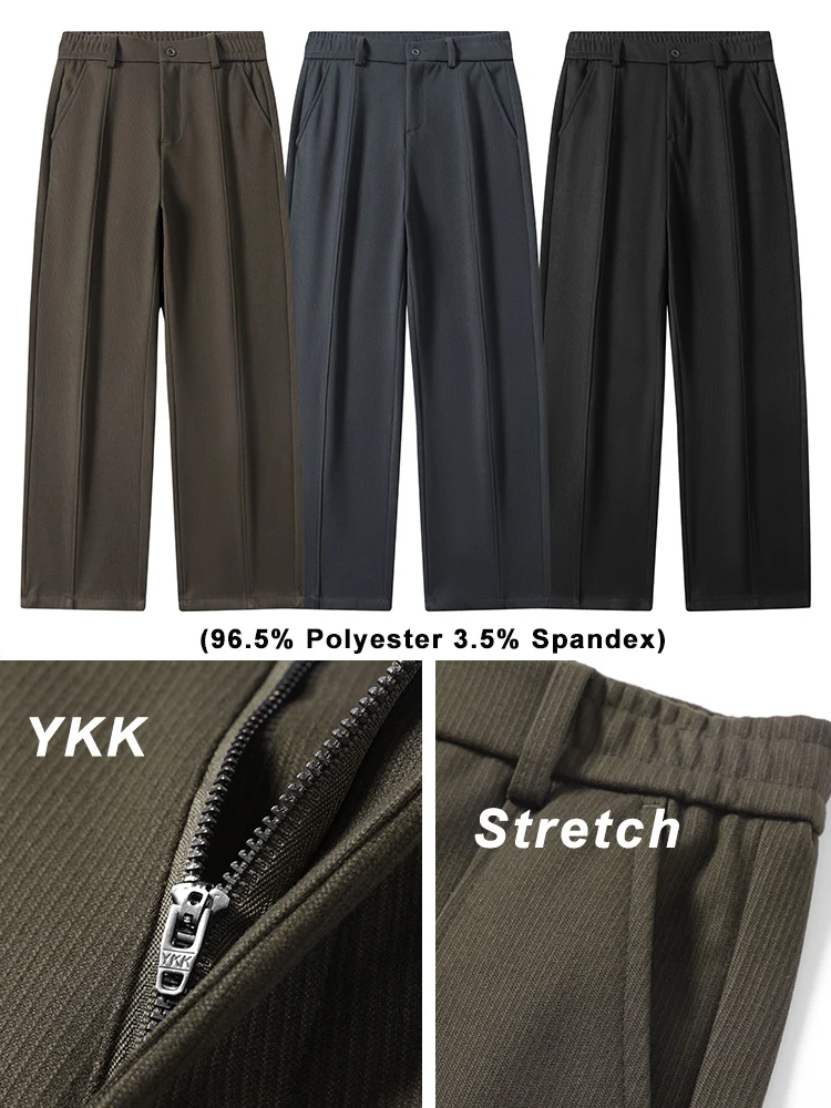 Winter Thick Casual Pants Men Korean Fashion Banded Waist Stretch Wide Leg Suit Slacks Straight Loose Drape Trousers