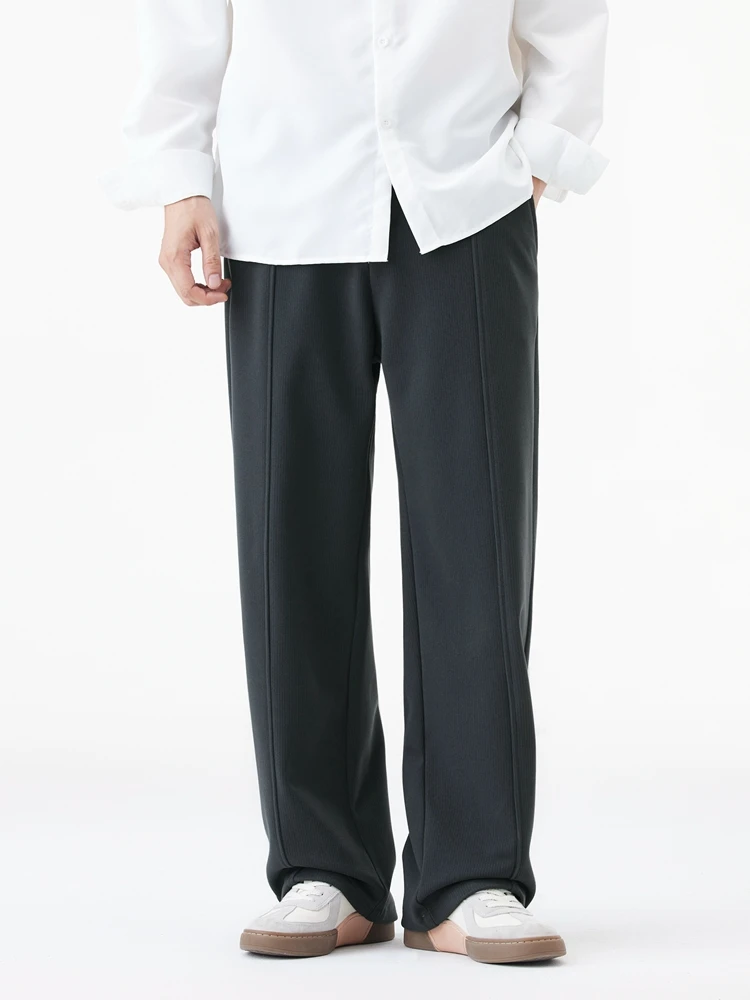 Winter Thick Casual Pants Men Korean Fashion Banded Waist Stretch Wide Leg Suit Slacks Straight Loose Drape Trousers