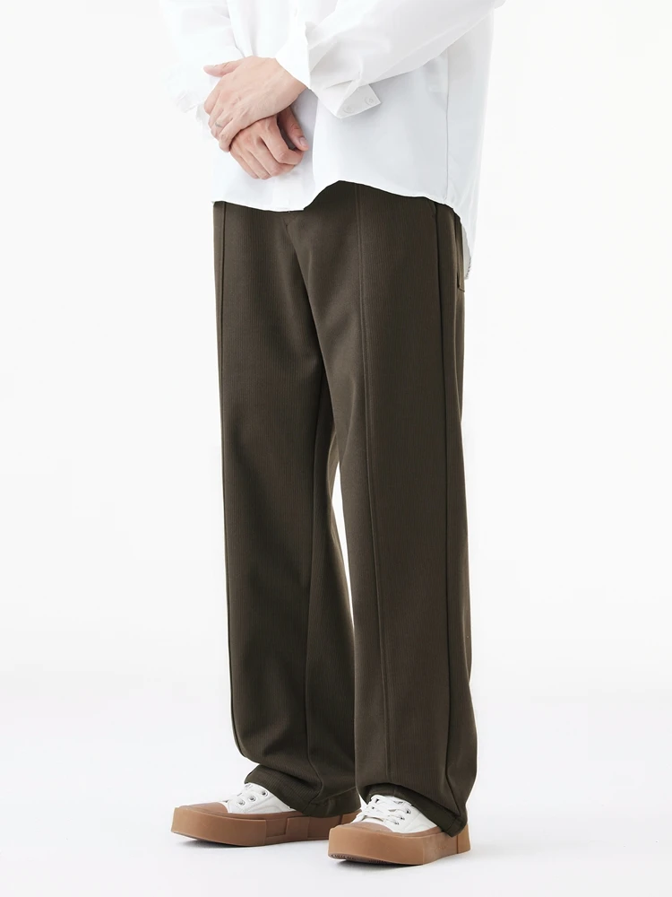 Winter Thick Casual Pants Men Korean Fashion Banded Waist Stretch Wide Leg Suit Slacks Straight Loose Drape Trousers