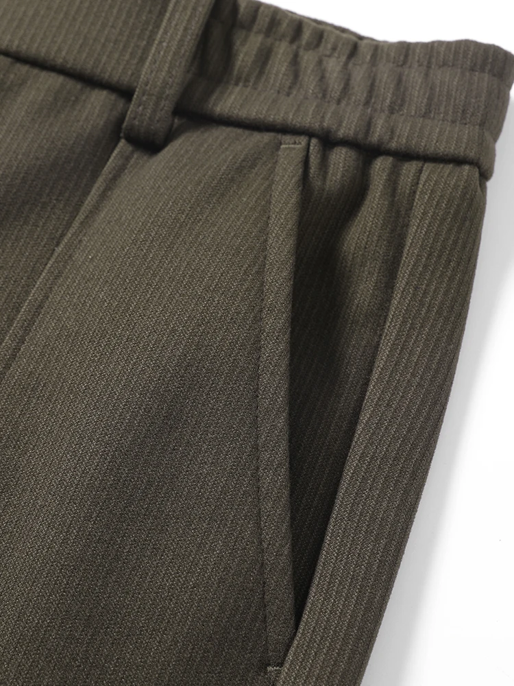 Winter Thick Casual Pants Men Korean Fashion Banded Waist Stretch Wide Leg Suit Slacks Straight Loose Drape Trousers