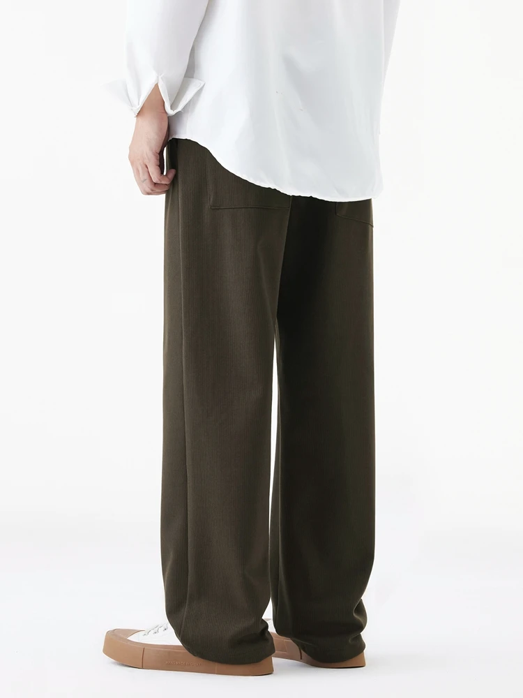 Winter Thick Casual Pants Men Korean Fashion Banded Waist Stretch Wide Leg Suit Slacks Straight Loose Drape Trousers