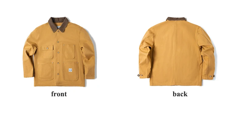 Maden Vintage Heavyweight Michigan Chore Jackets Multi-Pocket Canvas Hunting Coat for Men's Spring Loose Lapel Collar Outwear