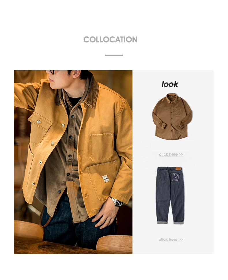 Maden Vintage Heavyweight Michigan Chore Jackets Multi-Pocket Canvas Hunting Coat for Men's Spring Loose Lapel Collar Outwear