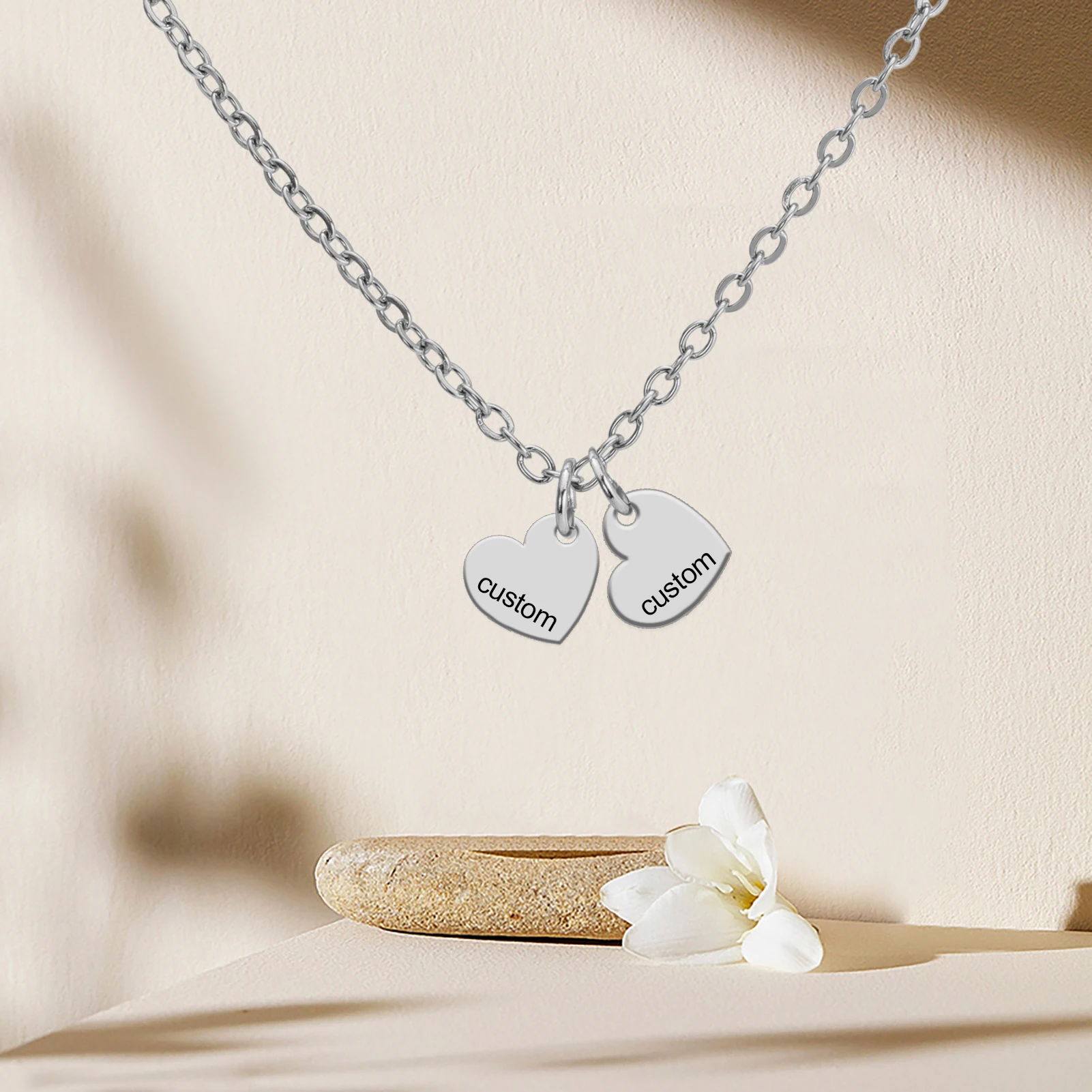 Engrave Name Personalized Couple Heart Necklace for Women Men Custom Family Mother Gift Stainless Steel Gold Color Chain Jewelry
