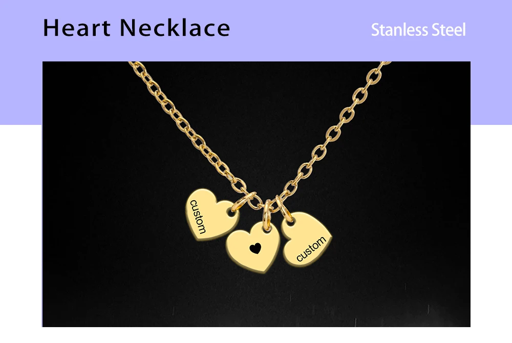 Engrave Name Personalized Couple Heart Necklace for Women Men Custom Family Mother Gift Stainless Steel Gold Color Chain Jewelry