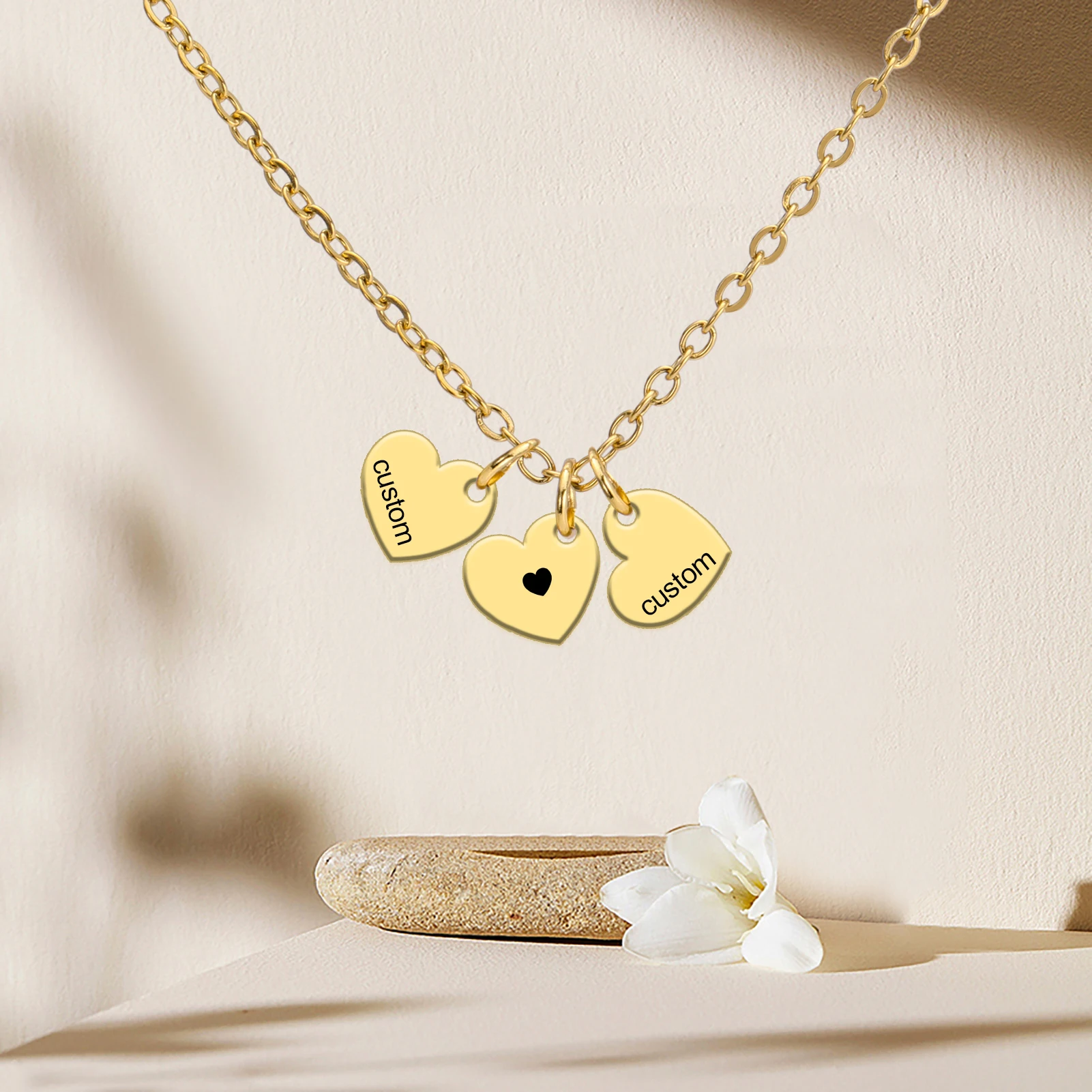 Engrave Name Personalized Couple Heart Necklace for Women Men Custom Family Mother Gift Stainless Steel Gold Color Chain Jewelry
