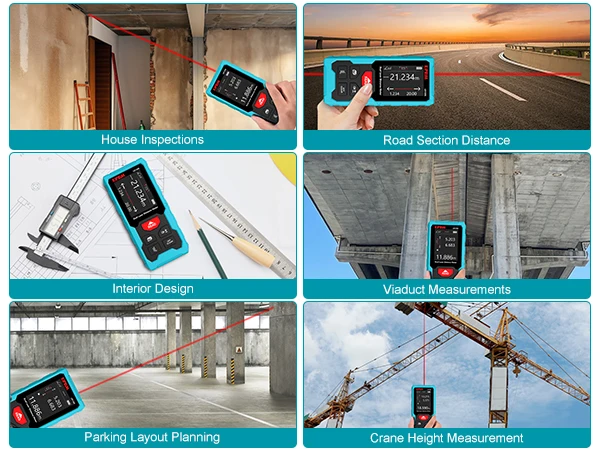 Kiprim Dual Laser Distance Meter Rechargeable Bilateral Laser Rangefinder 120m Digital Tape Measure Angle Measurment Tool