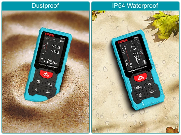 Kiprim Dual Laser Distance Meter Rechargeable Bilateral Laser Rangefinder 120m Digital Tape Measure Angle Measurment Tool