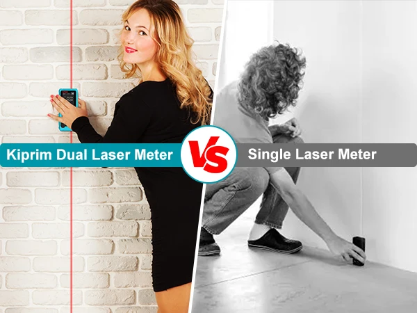 Kiprim Dual Laser Distance Meter Rechargeable Bilateral Laser Rangefinder 120m Digital Tape Measure Angle Measurment Tool
