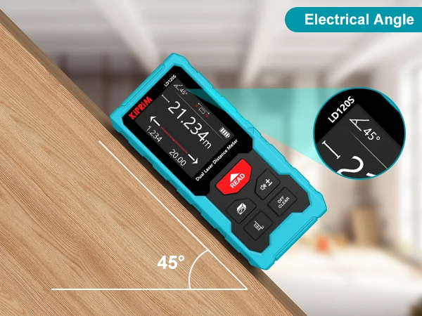 Kiprim Dual Laser Distance Meter Rechargeable Bilateral Laser Rangefinder 120m Digital Tape Measure Angle Measurment Tool