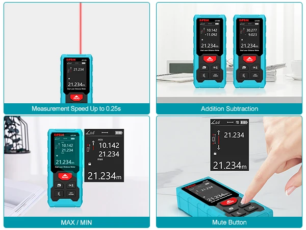 Kiprim Dual Laser Distance Meter Rechargeable Bilateral Laser Rangefinder 120m Digital Tape Measure Angle Measurment Tool