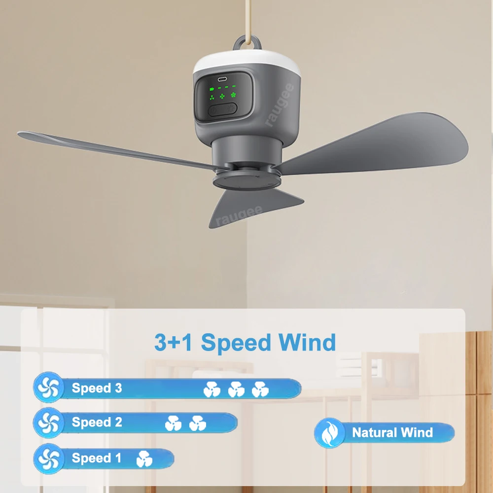 Portable Ceiling Fans Outdoor Camping Ceiling Fan Air Circulator 12000mAh Rechargeable Electric Fan for Home with Light Remote