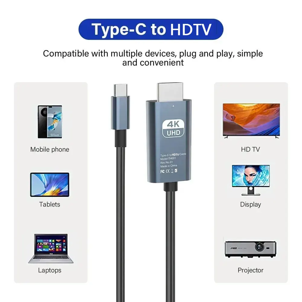 4K 60Hz 30Hz 8K USB C to HDMI-compatible Cable Type C Adapter HDTV Converter Cable for iPhone 15 MacBook Air iPad Samsung