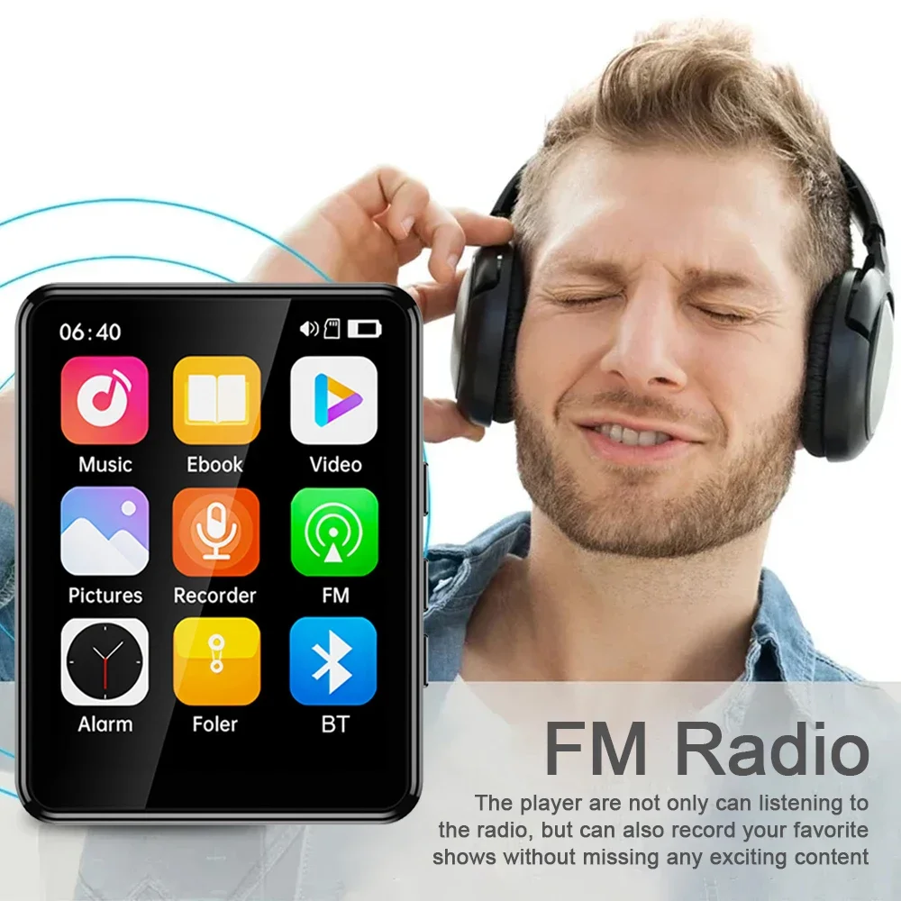 MP3 Player 2.4 Inch Full Touch Screen Bluetooth HiFi Walkman Built‑in MP4 Music Speaker FM Radio Voice Recorder E‑book