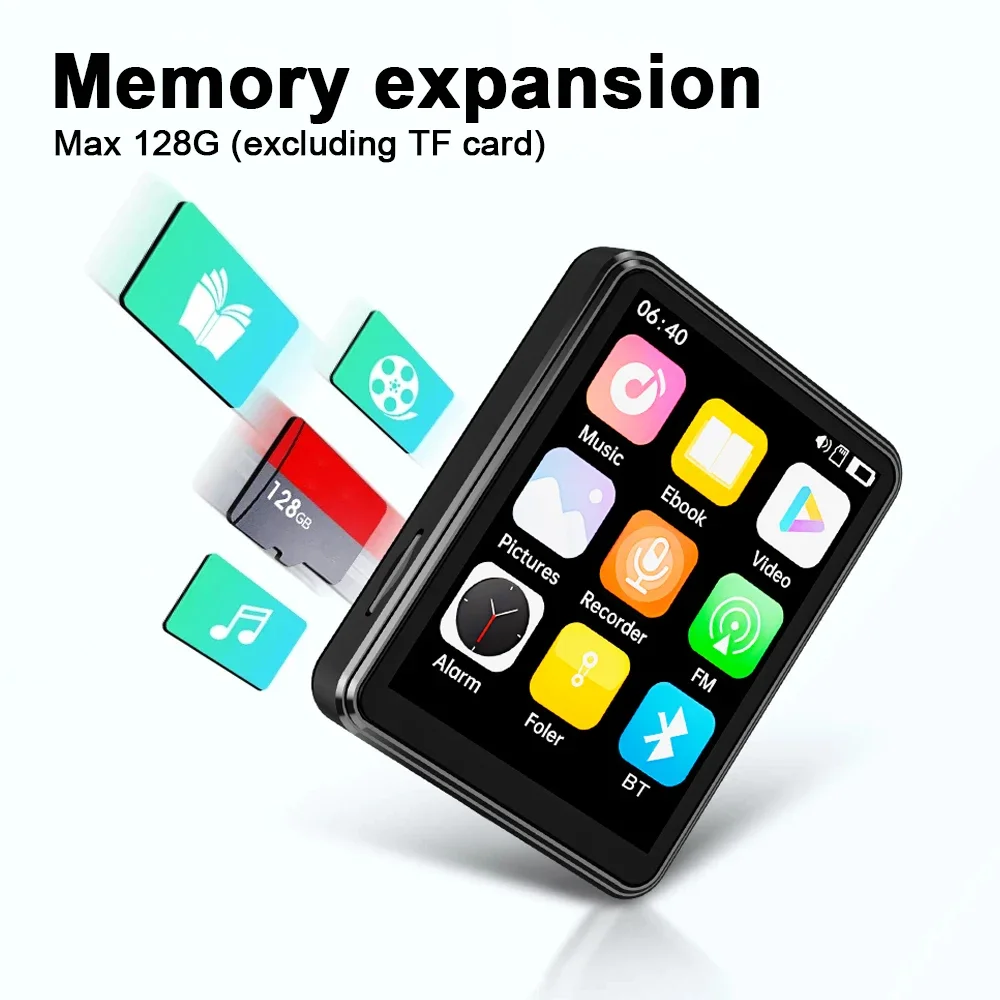 MP3 Player 2.4 Inch Full Touch Screen Bluetooth HiFi Walkman Built‑in MP4 Music Speaker FM Radio Voice Recorder E‑book