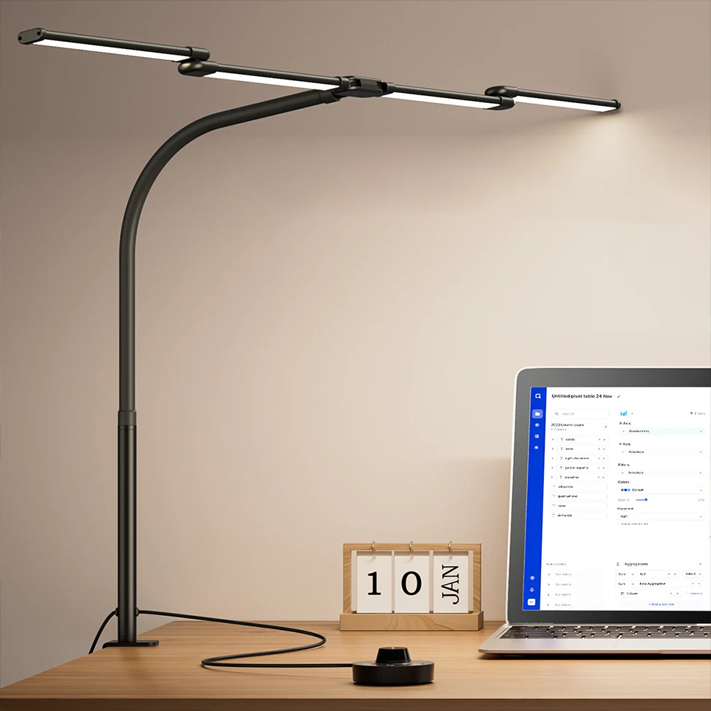 LED Ultra Bright Eye-Caring Desk Lamp 24W Stepless Dimming Flexible Gooseneck Clip-on Office Architect Desk Lamp PC Screen Lamp
