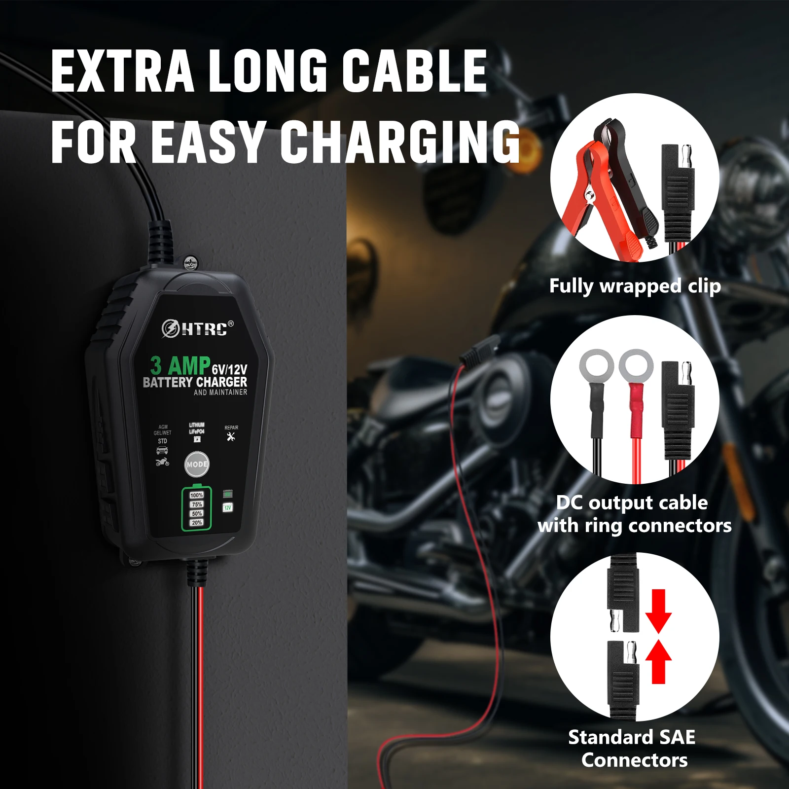 HTRC 6V 12V 3000mA Smart Battery Charger Automatic for Trickle Lithium LiFePO4 Lead-Acid Batteries Car Motorcycle Charger