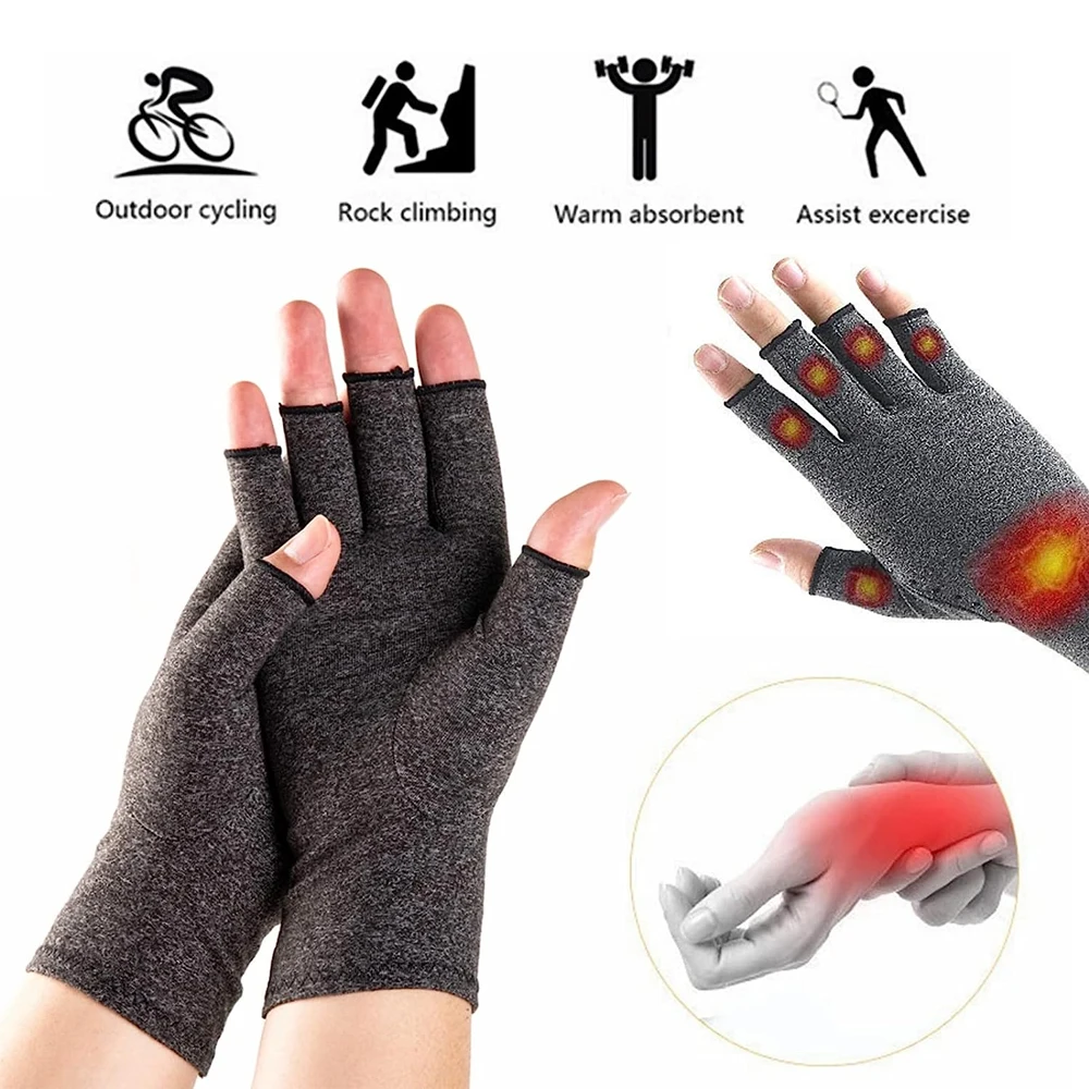 GOMOREON 1Pair Arthritis Gloves Women Men, Carpal Tunnel, Rheumatiod, Tendonitis, Fingerless Hand Thumb Compression Gloves