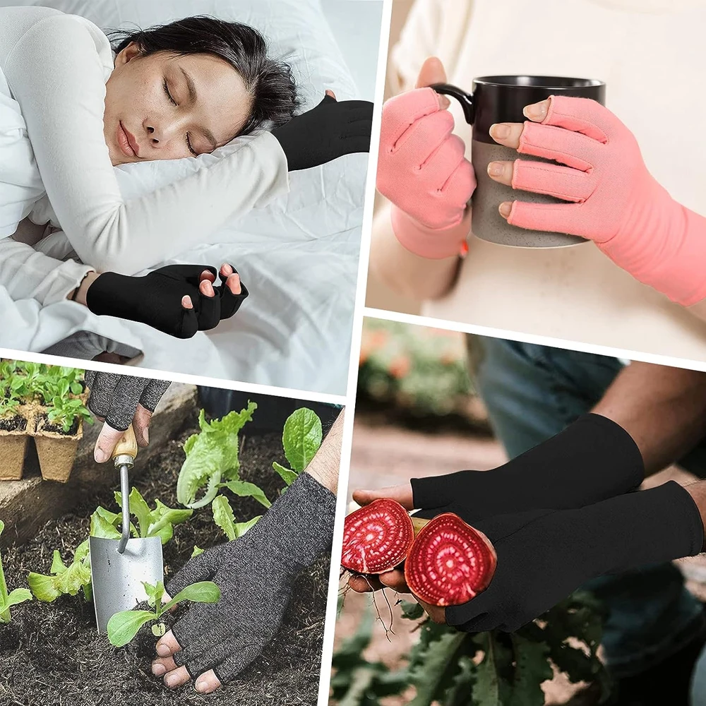 GOMOREON 1Pair Arthritis Gloves Women Men, Carpal Tunnel, Rheumatiod, Tendonitis, Fingerless Hand Thumb Compression Gloves