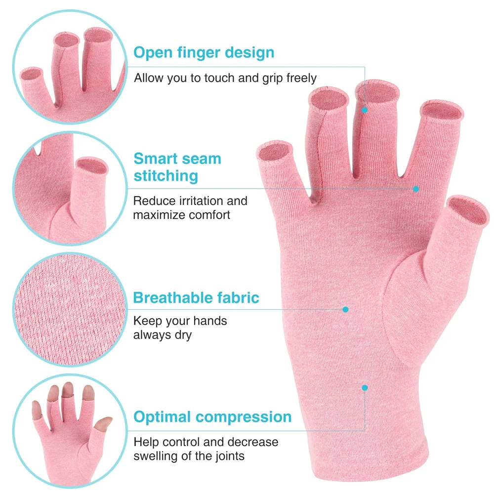 GOMOREON 1Pair Arthritis Gloves Women Men, Carpal Tunnel, Rheumatiod, Tendonitis, Fingerless Hand Thumb Compression Gloves