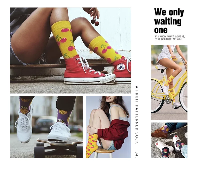 Women Socks Funny Cute Cartoon Fruits Banana Lemon Pineapple Avocado Food Happy Japanese Harajuku Skateboard Socks