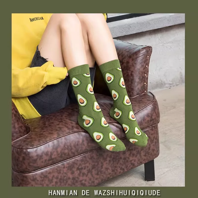 Women Socks Funny Cute Cartoon Fruits Banana Lemon Pineapple Avocado Food Happy Japanese Harajuku Skateboard Socks