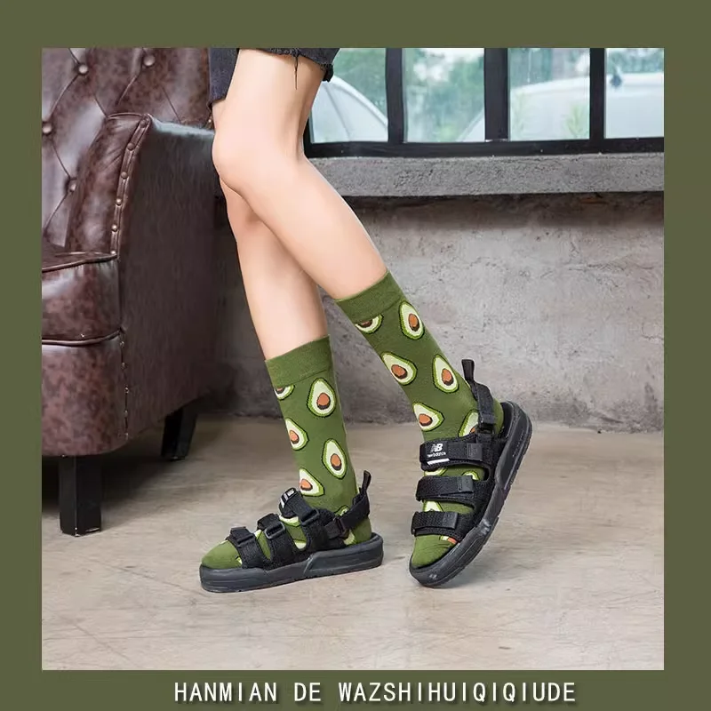 Women Socks Funny Cute Cartoon Fruits Banana Lemon Pineapple Avocado Food Happy Japanese Harajuku Skateboard Socks